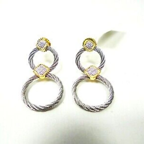 ALOR 18K Gold Stainless Steel Classique Diamond Pave Double Hoop Drop Earrings - Picture 6 of 10